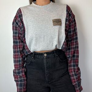 Wrangler Reworked Upcycled Western Long Sleeve Vintage Plaid Flannel Shirt Top